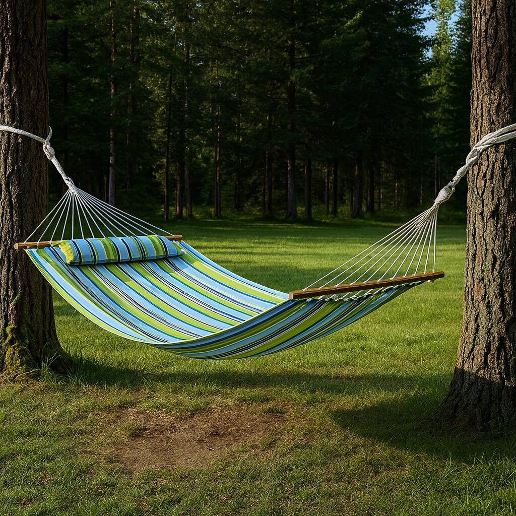 HomeRoots Aqua And Lime Green Striped Double Hammock - 125.50 in. x 1.00 in. x 55.00 in.