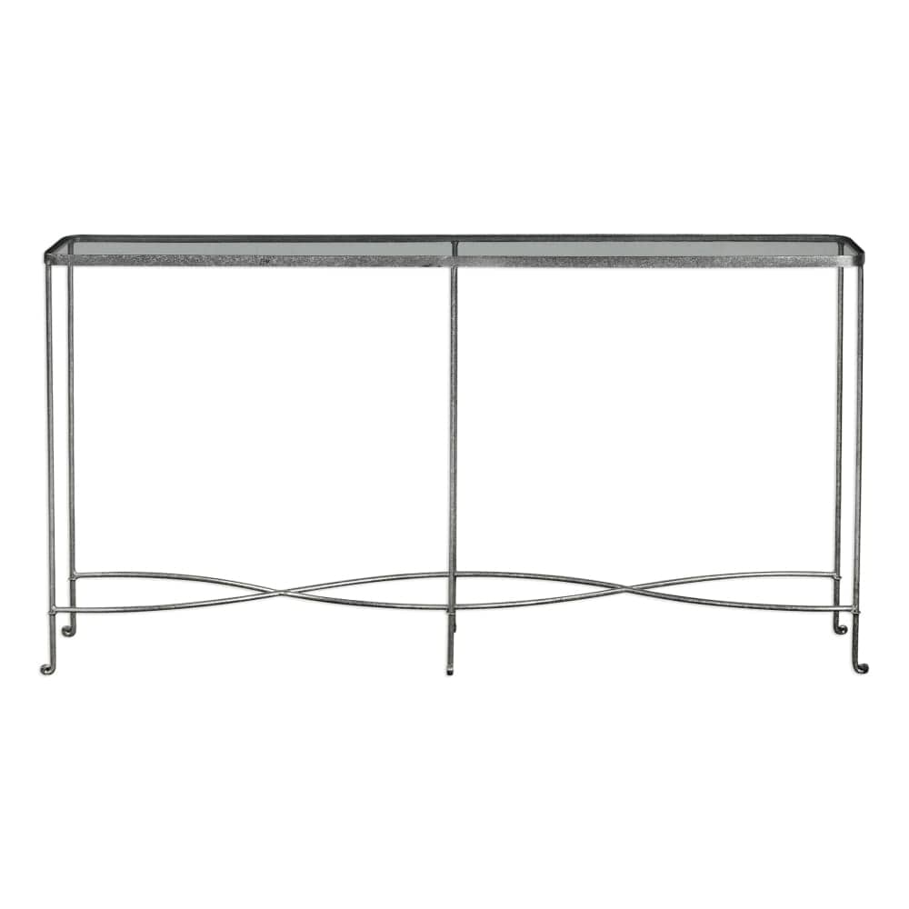 Uttermost 24767 Aubrey 55 1 5 Inch Wide Iron Console Table With Gl Top By Jim Silver Rust Uttermost 24767 Aubrey 55 1 5 Inch Wide Iron Console Table With Gl Top By Jim Silver Rust