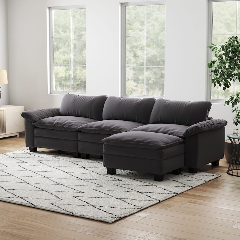 Luxury Velvet Upholstered Sectional Sofa Couch with Ottoman
