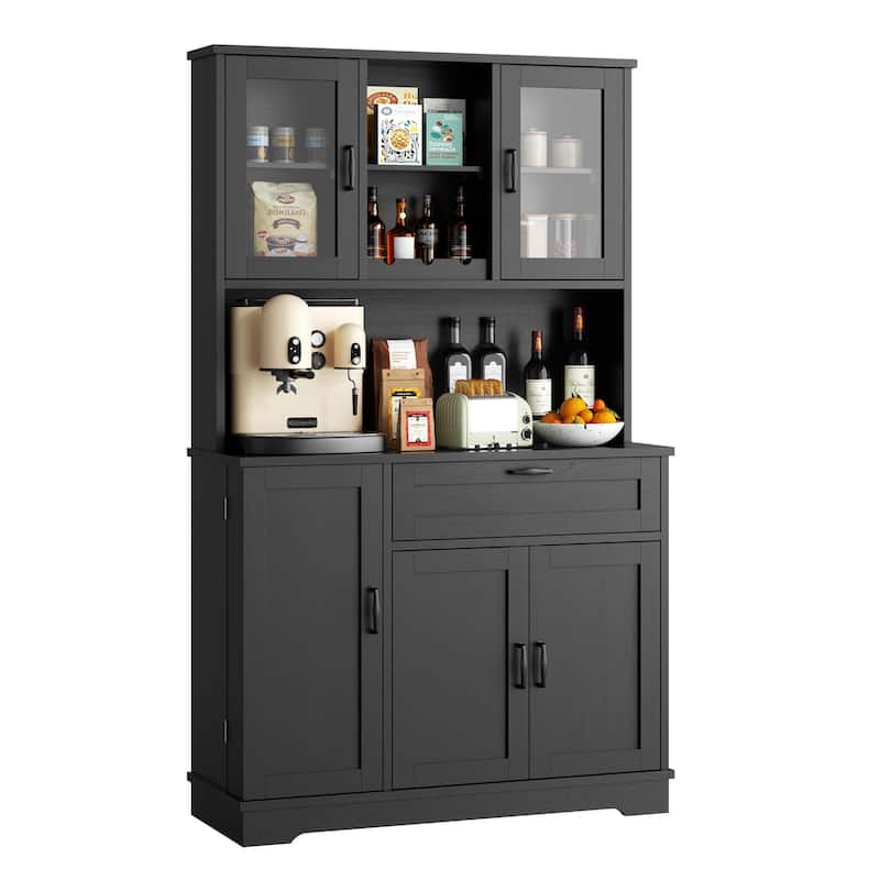3-Door Storage Cabinet with Drawer & Adjustable Shelves - Freestanding Storage Organizer for Kitchen, Pantry, or Dining Room