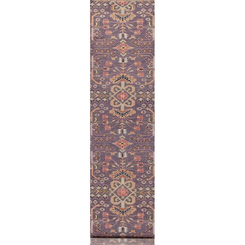 All-Over Purple Kazak Indian Runner Rug Handmade Wool Carpet - 2'6"x 15'10"