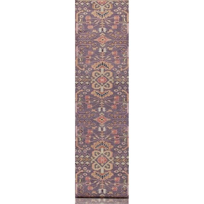 All-Over Purple Kazak Indian Runner Rug Handmade Wool Carpet - 2'6"x 15'10"