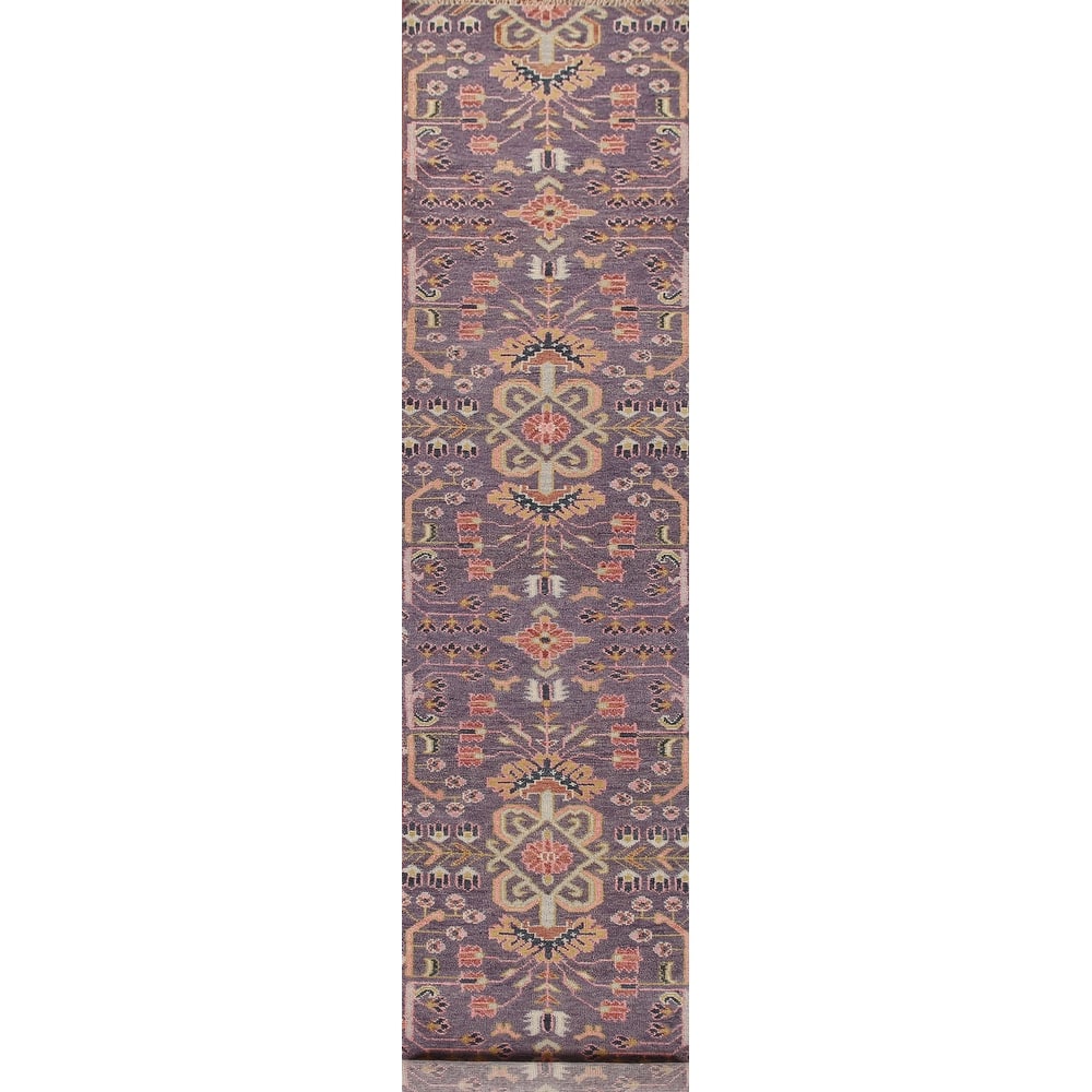 All-Over Purple Kazak Indian Runner Rug Handmade Wool Carpet - 2'6"x 15'10"