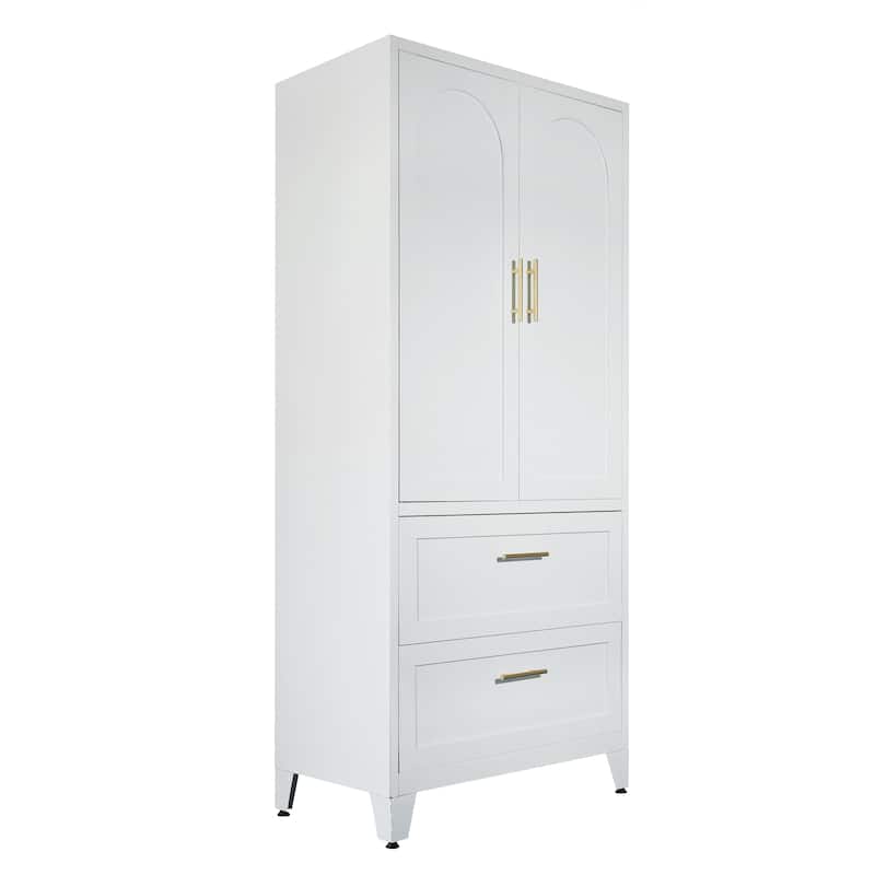 Anmytek Space Saving Wardrobe Organizer White Gold Closet Cabinet Storage for Bedroom Dressing Room