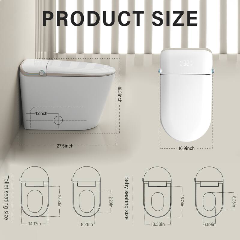 Yulika Elongated Smart Toilet Bidet in Auto Open, Auto Flush Heated Seat and Warm Air Dryer - gold