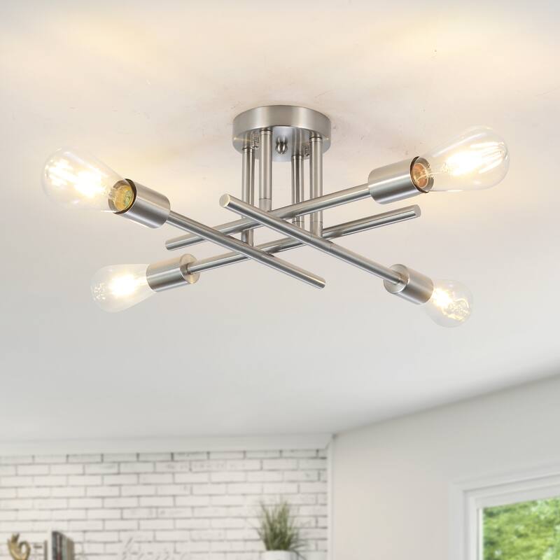 4-Light Modern Semi-Flush Mount Light for Bedroom Study Living Room - Nickel