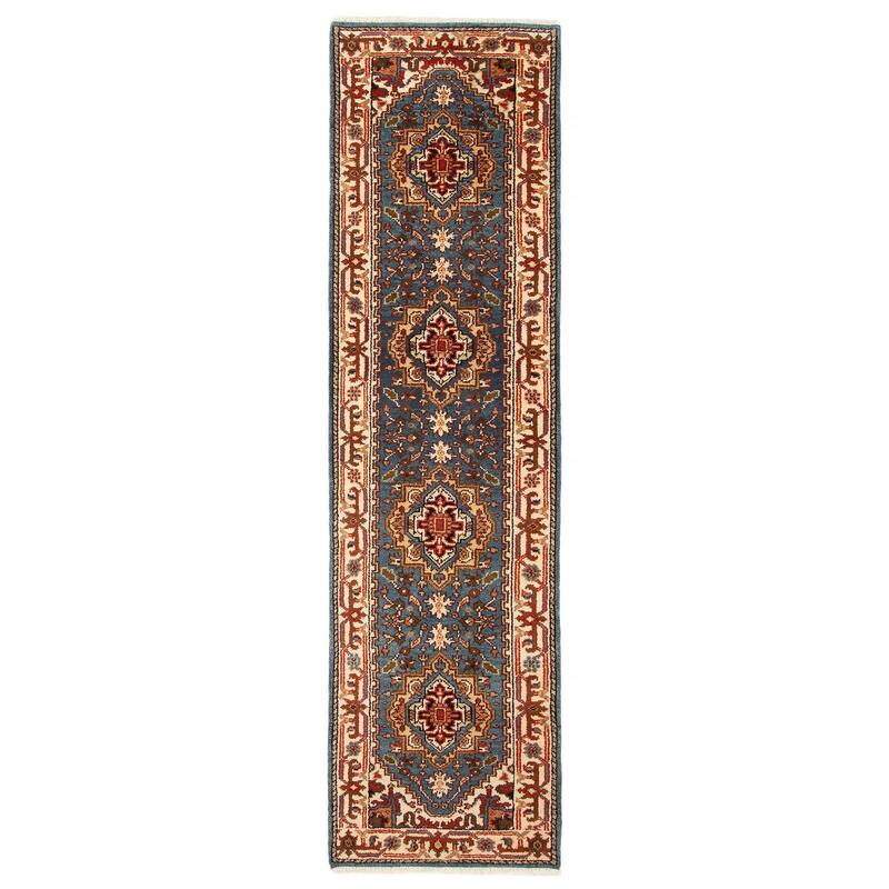 ECARPETGALLERY Hand-knotted Serapi Heritage Dark Blue Wool Rug - 2'6 x 9'10 - Dark Blue - 2'6 x 9'10