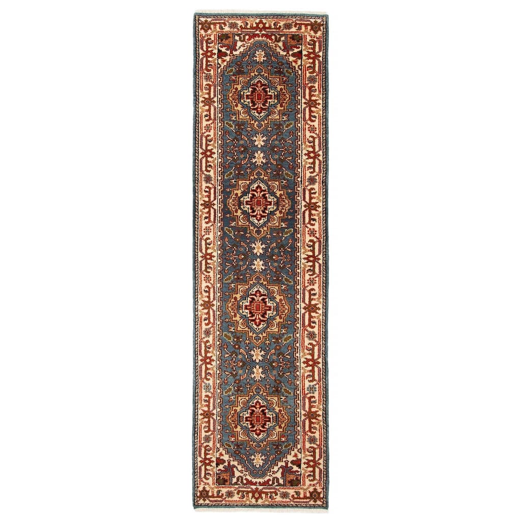 ECARPETGALLERY Hand-knotted Serapi Heritage Dark Blue Wool Rug - 2'6 x 9'10