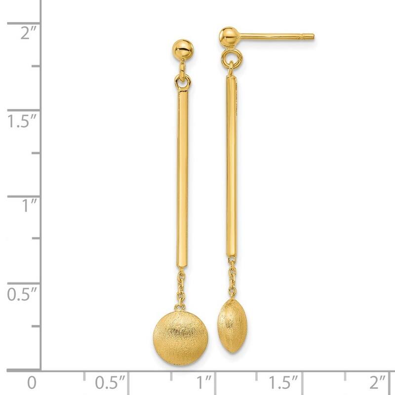 Curata 14k Yellow Gold Polished Bar With Brushed Bead Guardian Angel Post Earrings - 46.69x7.92mm
