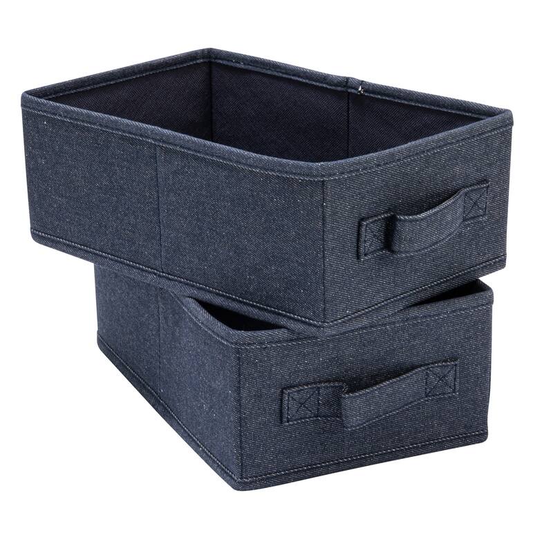 Household Essentials Collapsible Cotton Blend Rectangular Storage Drawer with Handle - 11.5"L x 7.3"W x 4.3"H - 11.5"L x 7.3"W x 4.3"H - Blue