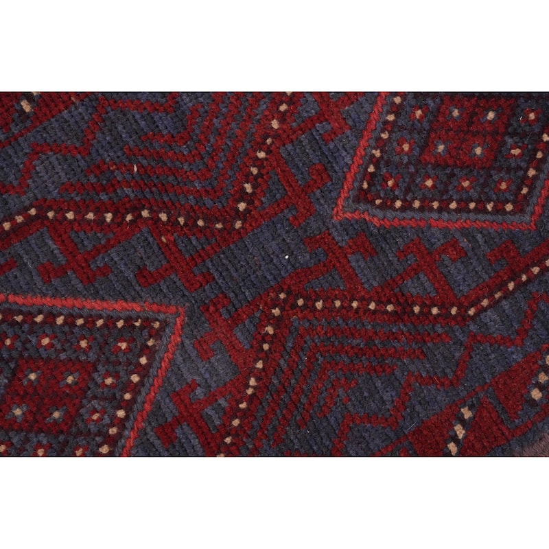 Hand Knotted Oriental 100% Wool Carpet Traditional Tribal Navy Blue & Blues Balouch Runner Rug - 7' 7'' X 1' 10''