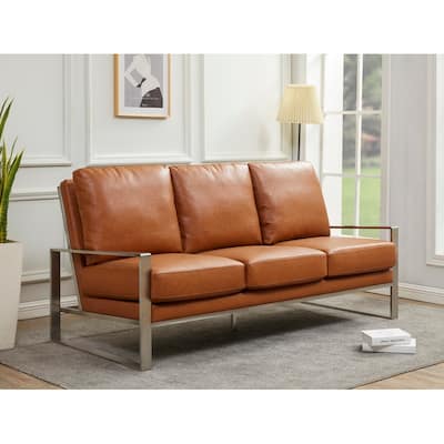 Jefferson Modern Luxury Leather Brushed Silver Stainless Steel Base Sofa with Pocket Spring Couch for Living Room Office Lounge