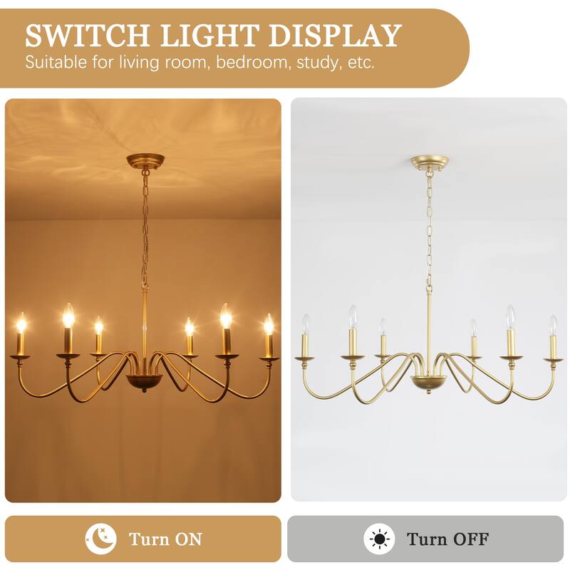 6-Light Farmhouse Candlestick Hanging Linear Chandelier Lighting Fixture for Dining Room Kitchen Island
