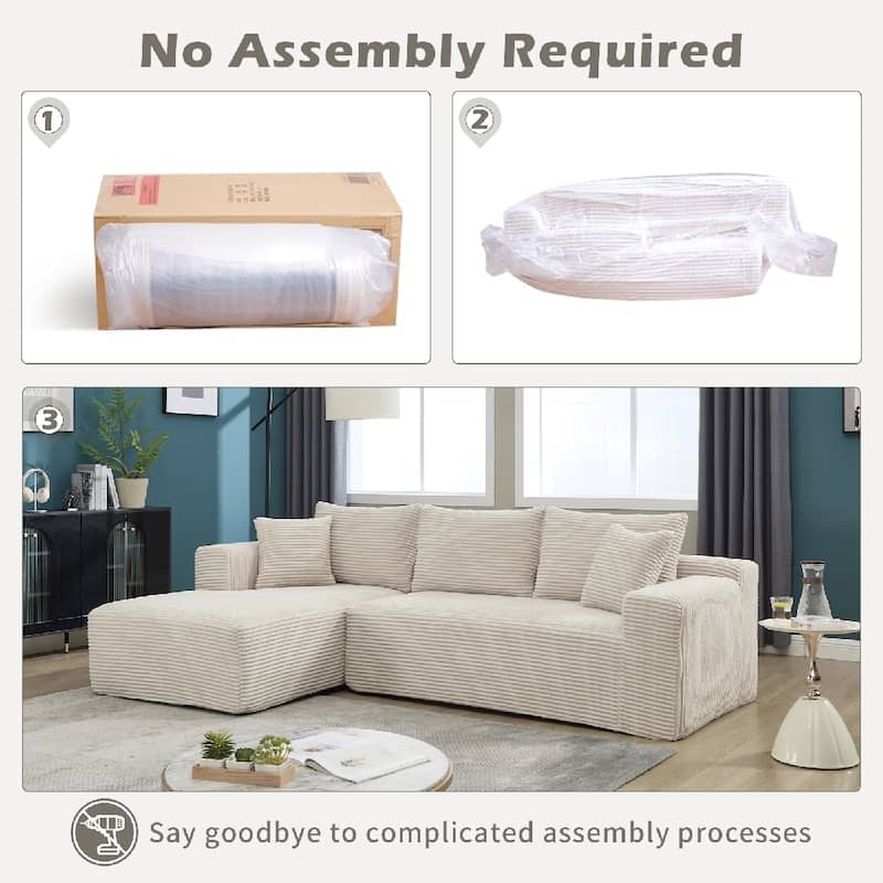 L-Shape 3-Seat Modular Sofa Memory Foam Sectional Couches with Oversized Chaise