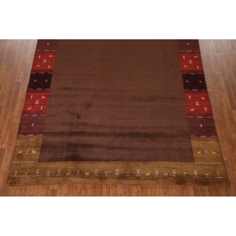 Brown Gabbeh Indian Area Rug Hand-Knotted Wool Carpet - 8'2"x 9'8"