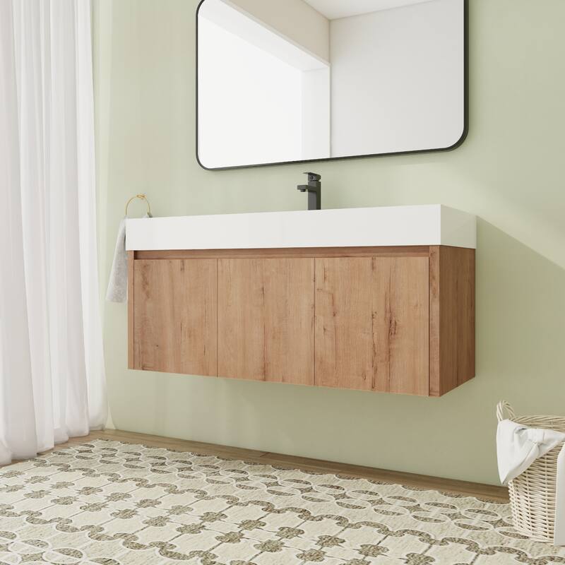 48" Floating Bathroom Vanity with Sink, Wall Mounted Bathroom Vanity with Soft Close Door