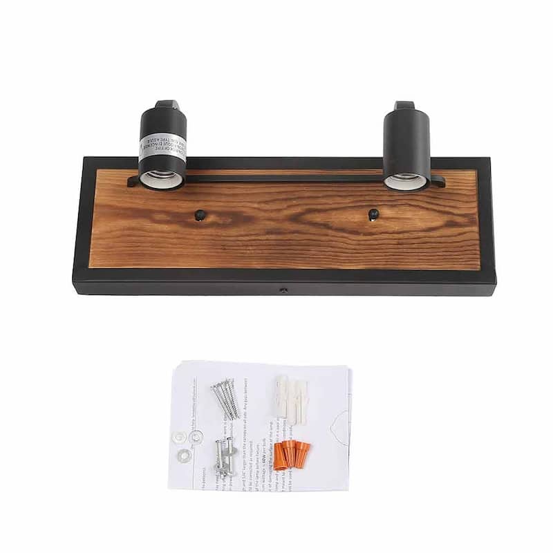 Carbon Loft Astrid 2-light Rustic Wall Lighting Wall Lamps Wood Wall Sconces - W14"* H 5.9"* E 4.3"