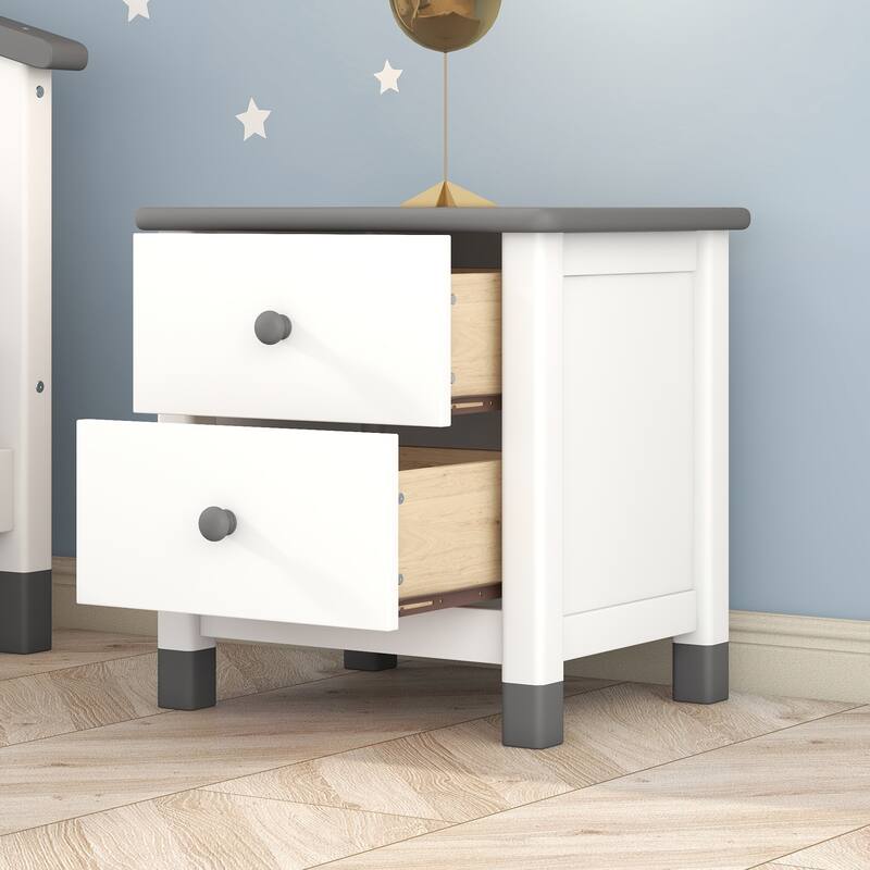 Wooden Storage Cabinet Bedside Table, Night Stand End Table - White Gray