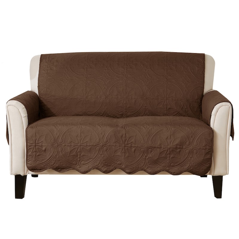 Reversible Love Seat Cover Quilted Pet Furniture Protector Slipcover - Chocolate / Taupe