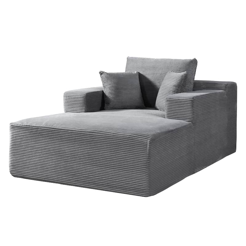 Convertible Chaise Lounge Chair Indoor - Oversized Corduroy Couch with Wide Armrest & Throw Pillows