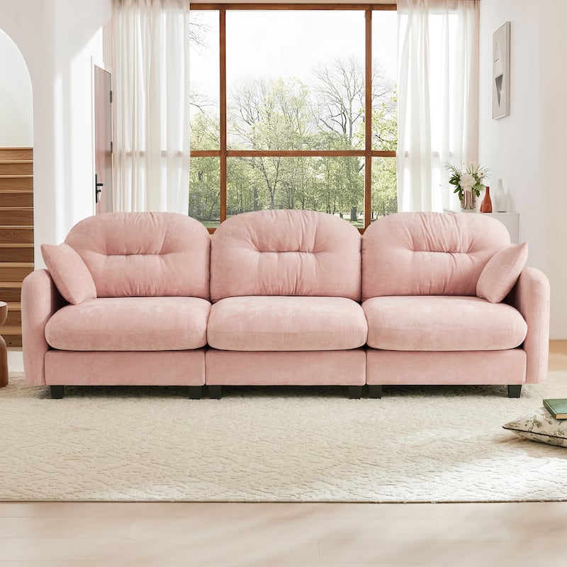GDF Studio - Bell Modern Chenille Modular 3-Seat Sofa with Ergonomic Tufted Backrest and Wooden Base