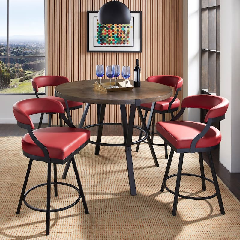 Bacalar Black Finish Metal Round Counter Height Table with Vegan Leather Swivel Chair Set by iNSPIRE Q Modern