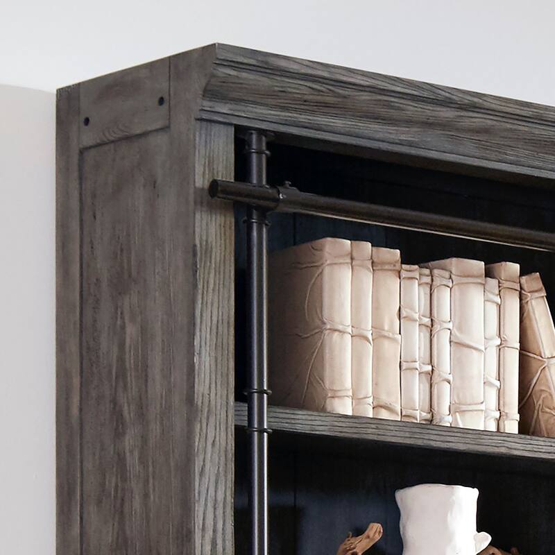 Avondale 8' Tall Bookcase Wall With Ladder, Storage Organizer, Display Shelf for Office, Brown - 120"W x 94"H x 15"D