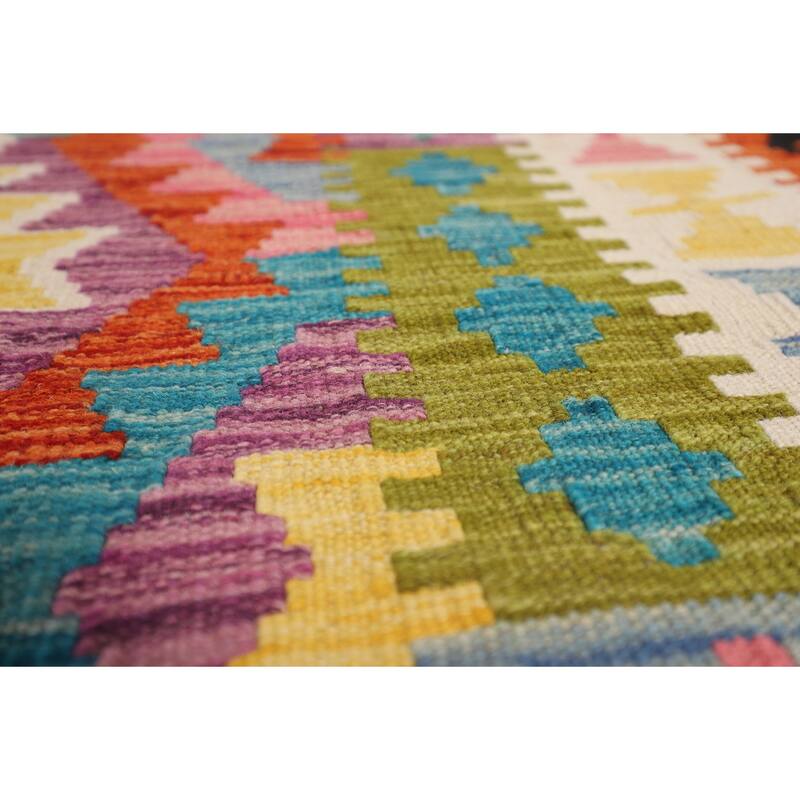 Reversible Kilim Area Rug Hand-Woven Bedroom Wool Carpet - 8'9" x 11'4"