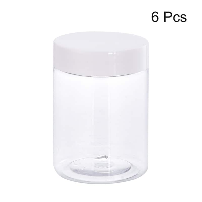 Round Plastic Jars with White Screw Top Lid, 6Pcs