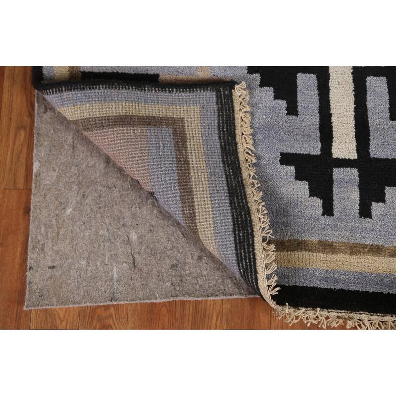 Hand Knotted Oriental 100% Wool Carpet Tribal Navy Blue & Blues Area Rug - 5' 10'' X 4' 0''