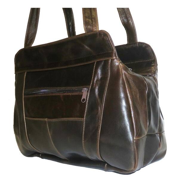 slide 1 of 7, 3 Compartments Tote Leather Bag - Assorted Colors - M