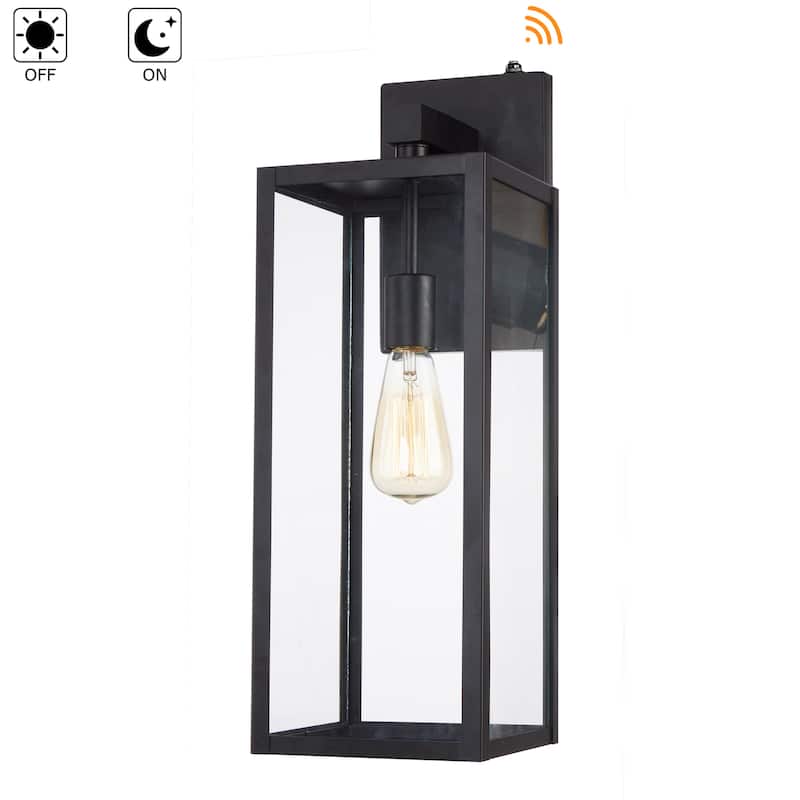 1-Light 21'' H Matte Black Outdoor Wall Lantern Sconce with Dusk to Dawn Sensor - 21"in