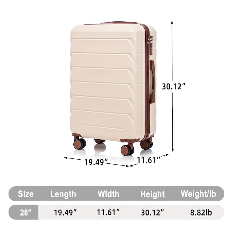 28 Inch Large Checked Luggage, Scratch Resistant Surface Four Multi-Directional Wheels, With Combination Lock and Side Hooks