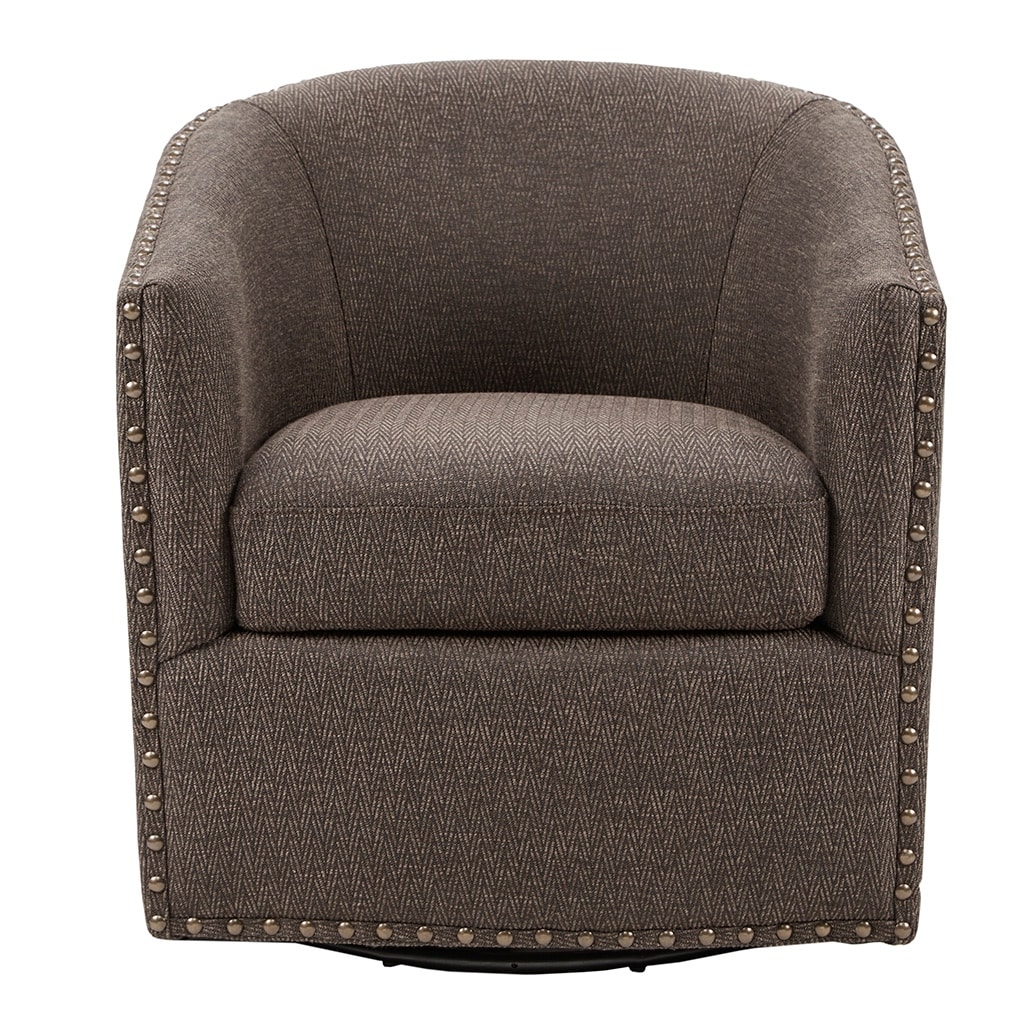Madison Park Tyler Upholstered Swivel Barrel Chair with Nailheads Bed Bath Beyond 16340287