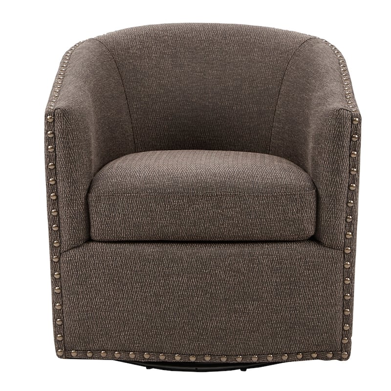 Swivel Nail Accent Chair, Barrel Swivel chair, Black Metal Base