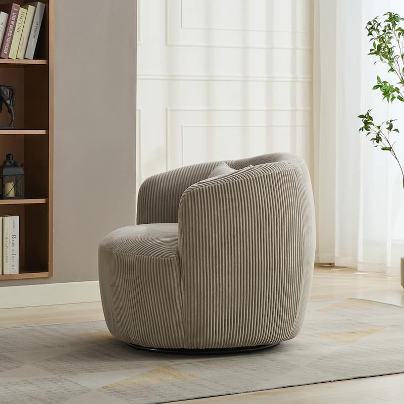 Corduroy Swivel Barrel Accent Chair with Pillow, Upholstered Round Reading Armchair for Living Room, Office, Lounge, Club