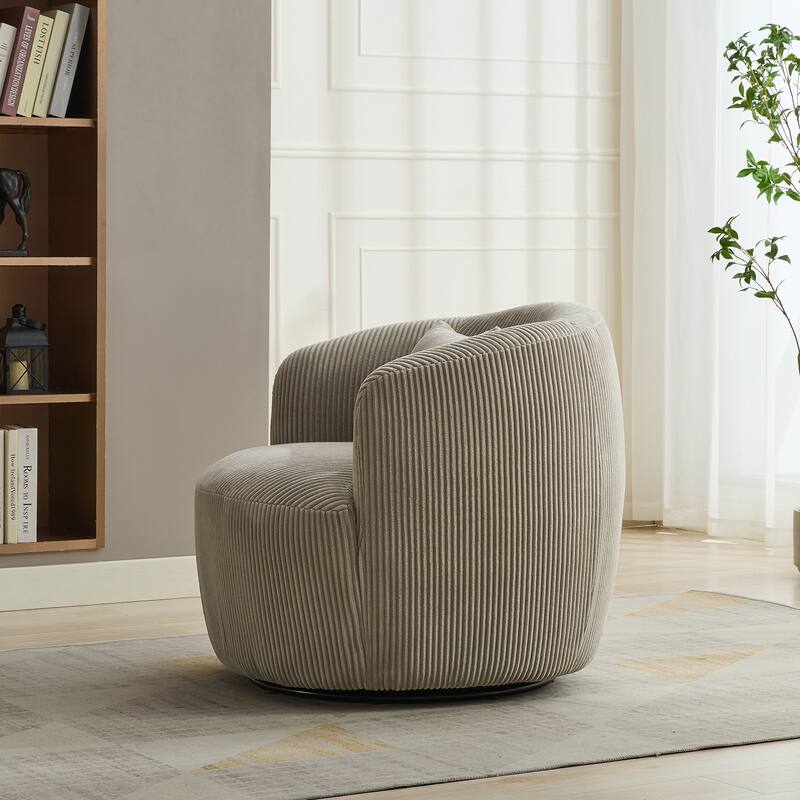 Roomfitters Swivel Barrel Accent Chair, Upholstered Corduroy Reading Armchair with Pillow for Living Room or Bedroom
