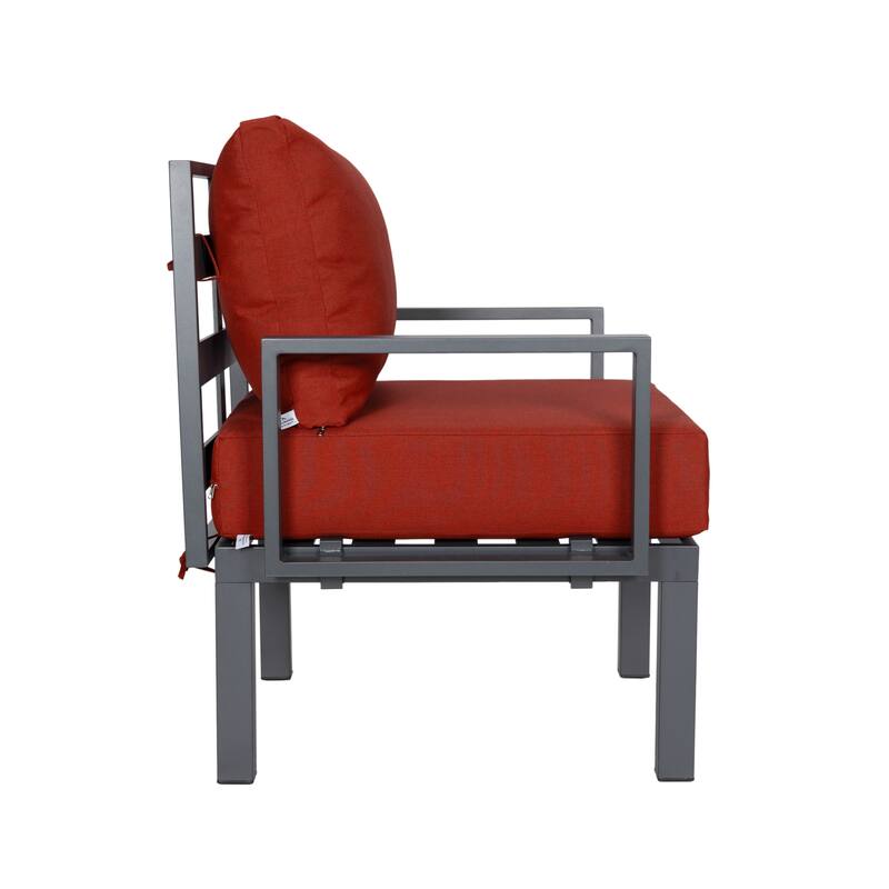 Chelsea 7-Piece Outdoor Patio Sectional Set with Firepit Table in Black Aluminum for Backyard Garden and Patio Deck