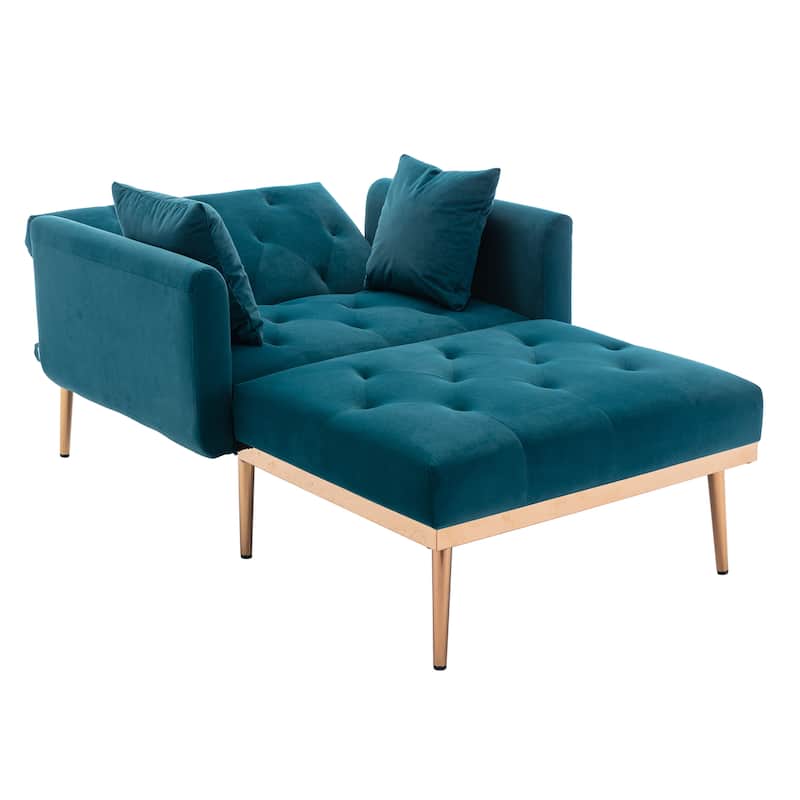 Velvet Upholstered Tufted Living Room Sleeper Sofa Chair With Rose Golden feet