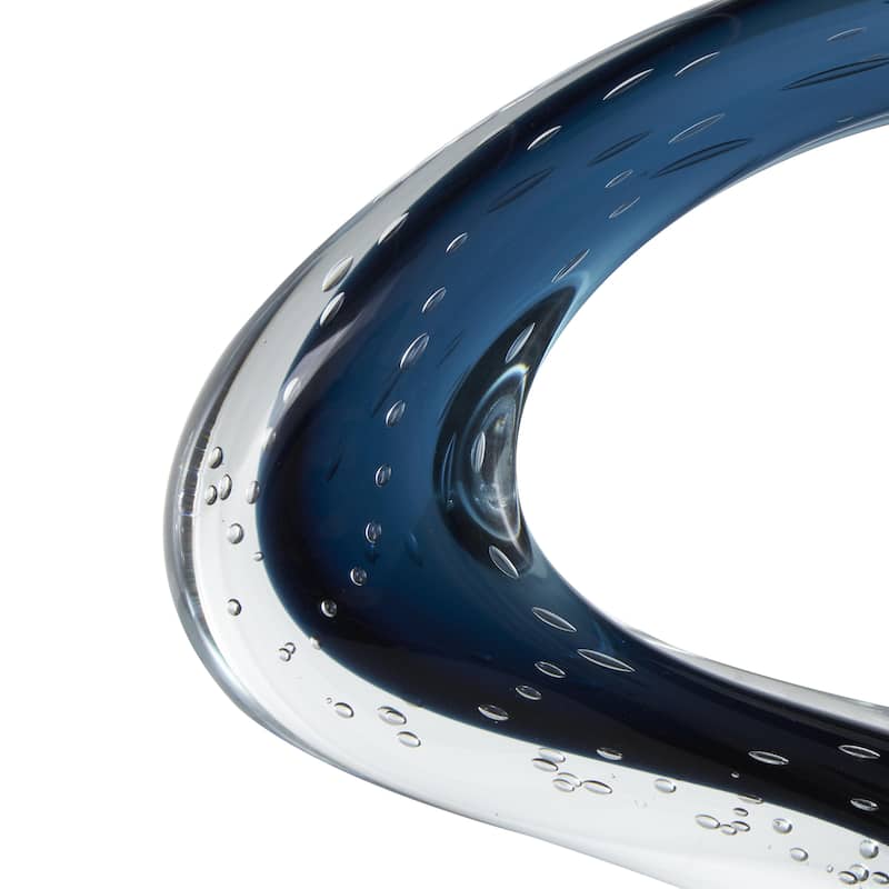 Glass Abstract Ombre Cutout Oval Decorative Sculpture with Bubble Texturing - Dark Blue or Copper - Roche River Decor