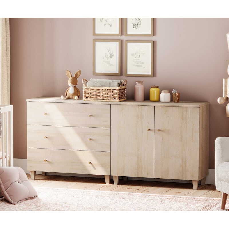 Wood Dresser with 3 Drawers and 1 Cabinet for Bedroom, 71" Wide