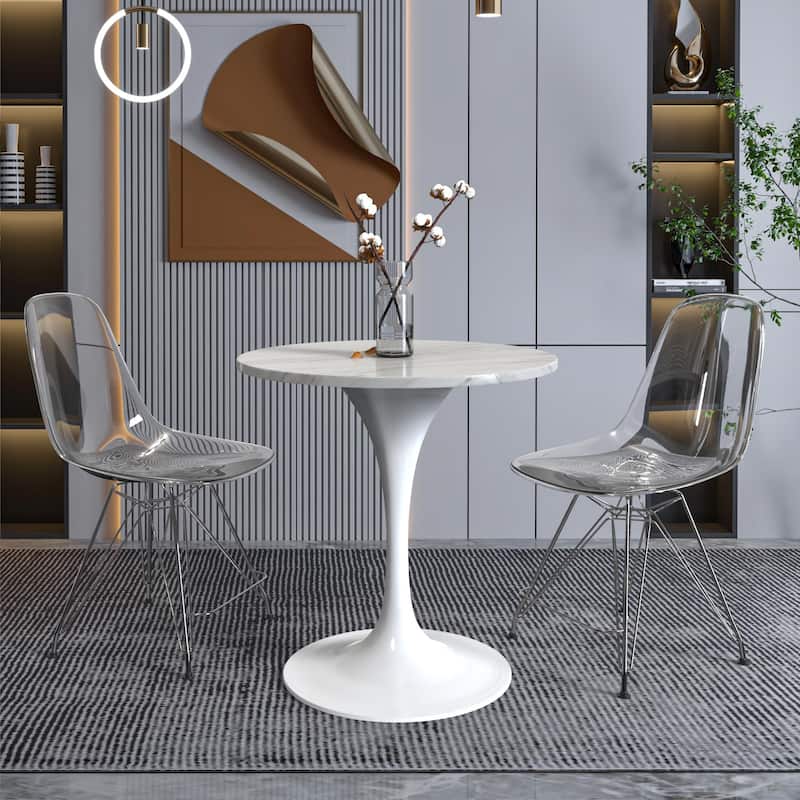 Verve Series 27" Round Sintered Stone Top Dining Table with Stainless Steel Base Furniture for Home Kitchen and Living Room