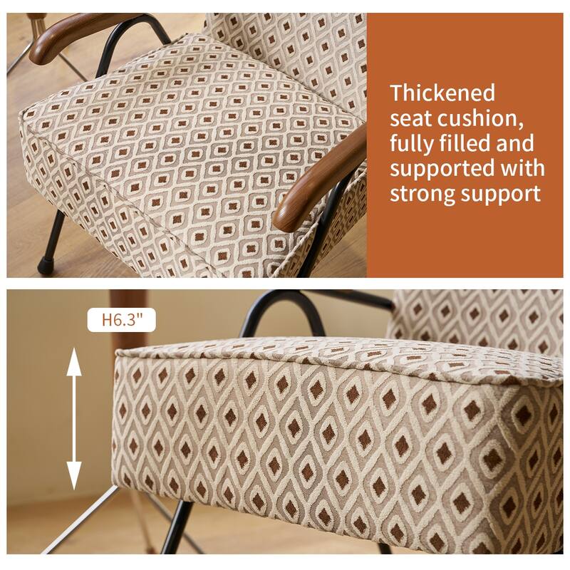 Cream+Brown 20" High Back Accent Chair with Metal Legs