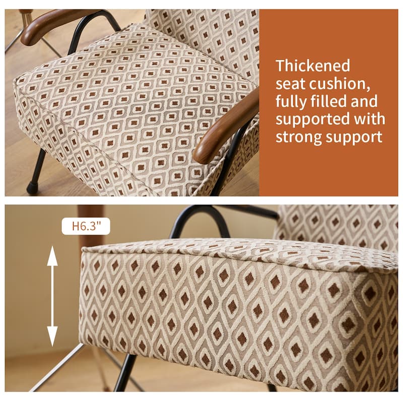 Cream+Brown Modern 20" High Back Upholstered Accent Chair with Metal Legs and Soft Padded
