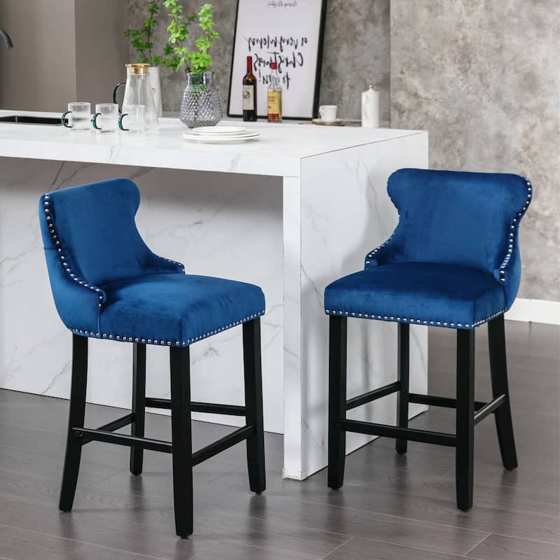 Velvet Upholstered Wing-Back Barstools Set of 4