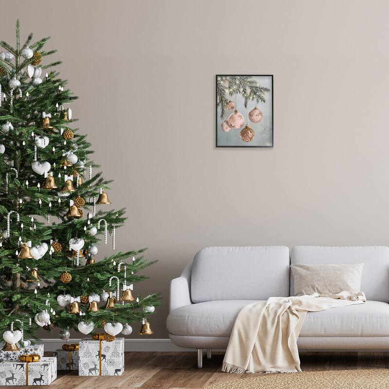 Stupell Pink Hanging Christmas Ornaments Framed Giclee Art Design By Arlington Prints