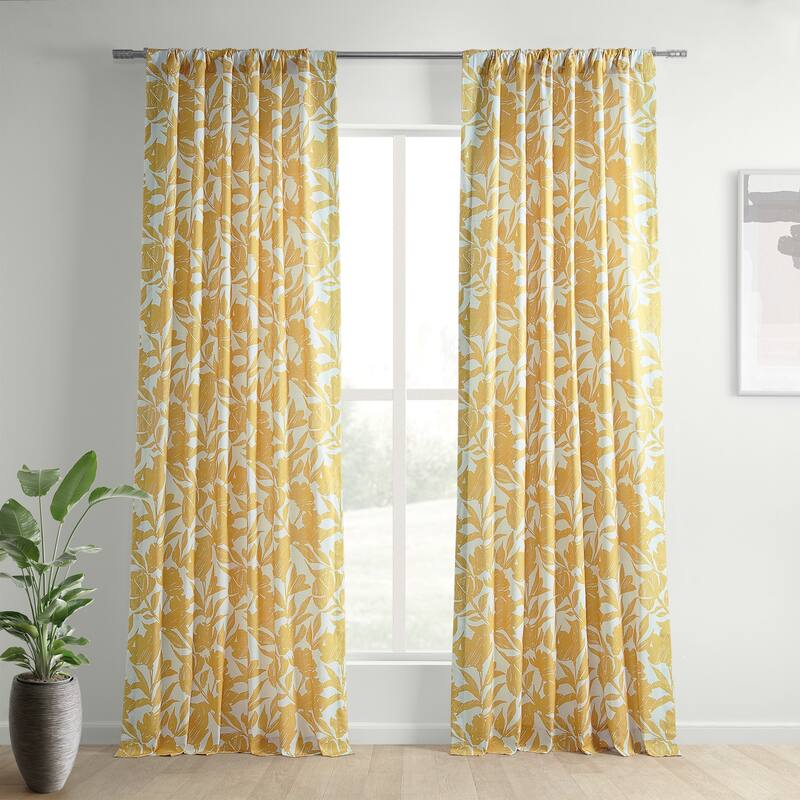 Exclusive Fabrics Textured Cotton Printed Curtains for Bedroom and Living room (1 Panel) - 50 X 96 - Meadow Marigold