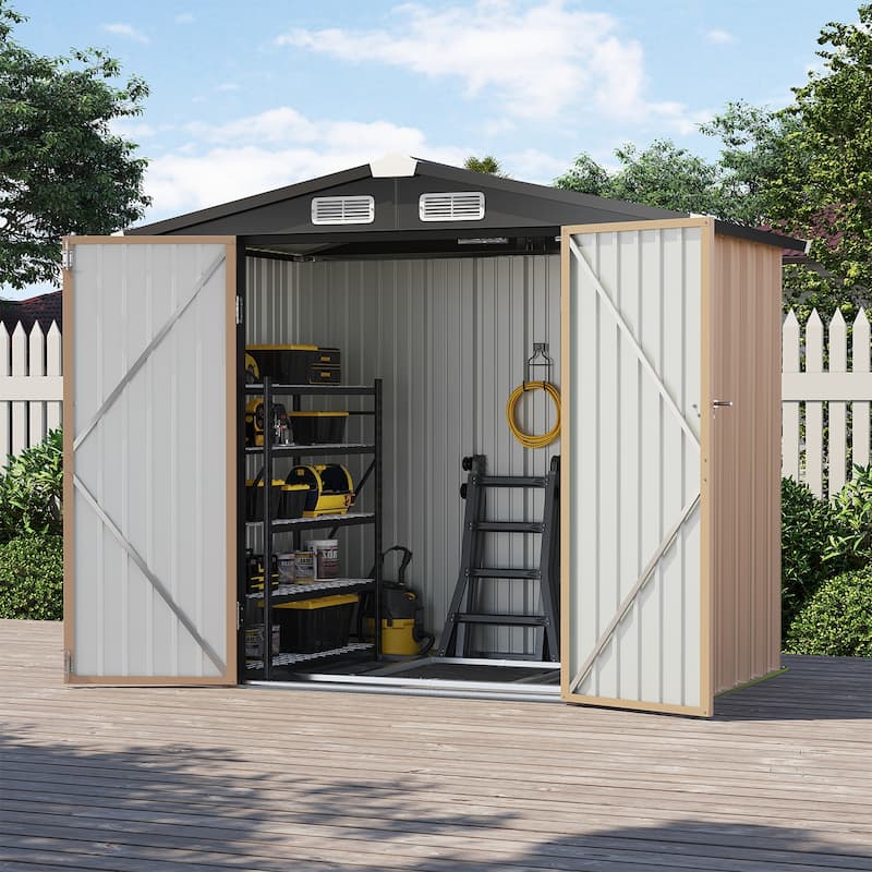 AOXUN Outdoor Storage Shed with Lockable Doors and Air Vents for Garden - 8'x6' - With Base