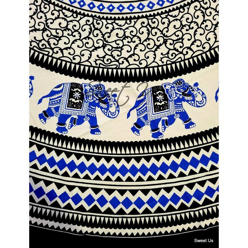 Cotton Palatial Elephant Floral Tablecloth Round