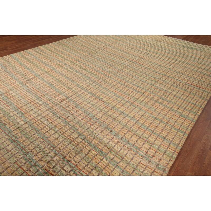 All-Over Checkered Moroccan Large Area Rug Hand-Knotted Wool Carpet - 9'10"x 14'4"